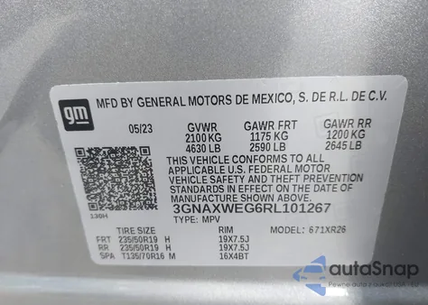 2024 Chevrolet Equinox Rs z USA, uszkodzony, nr VIN 3GNAXWEG6RL101267